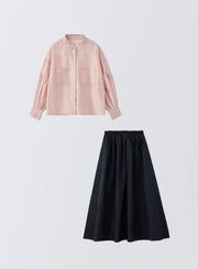 [SET]ボリュームスリーブシアーシャツ+タックギャザースカート - MES VACANCES