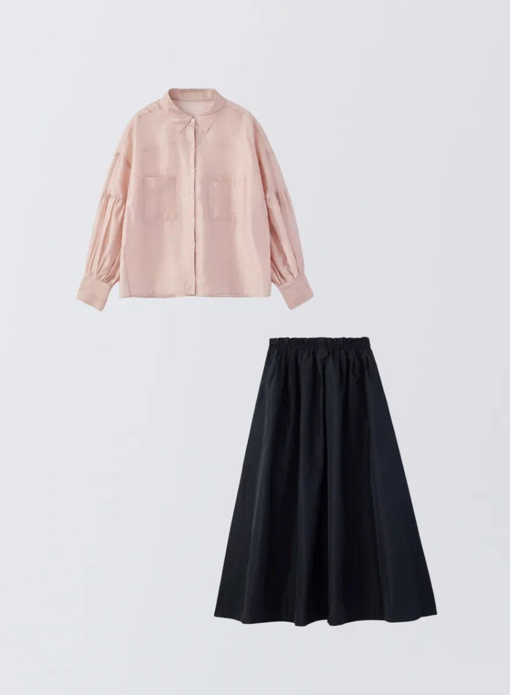 [SET]ボリュームスリーブシアーシャツ+タックギャザースカート - MES VACANCES