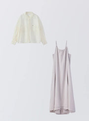 [SET]ボリュームスリーブシアーシャツ+サテンキャミソールワンピース - MES VACANCES