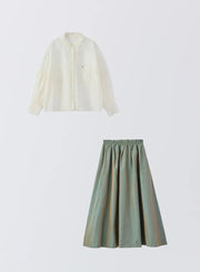 [SET]ボリュームスリーブシアーシャツ+タックギャザースカート - MES VACANCES