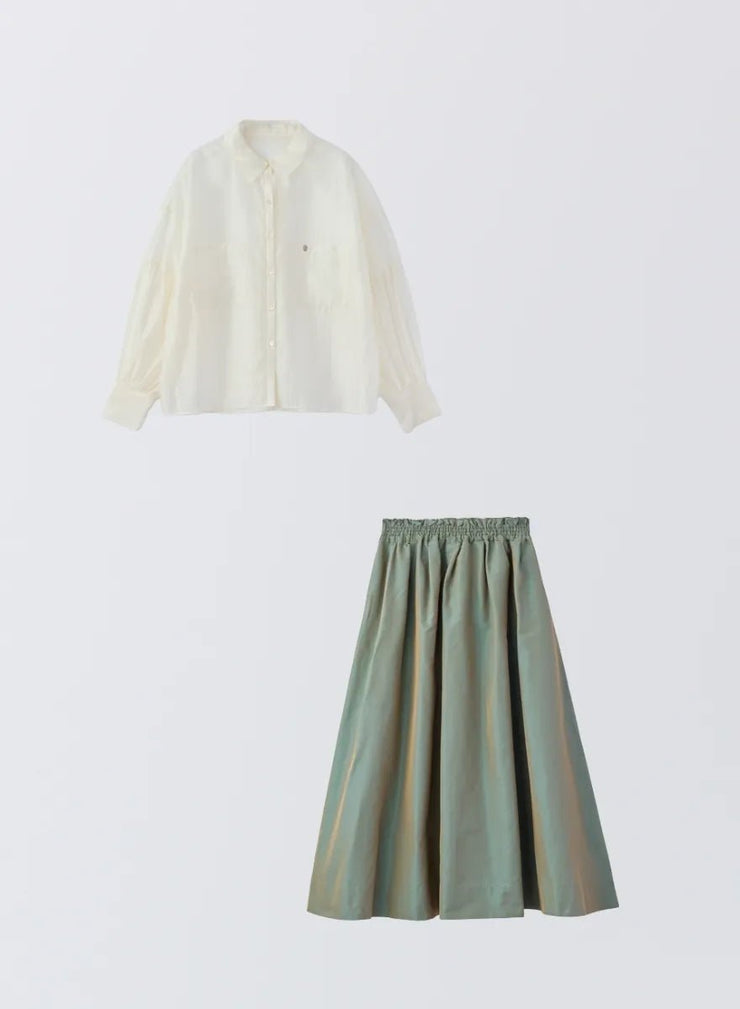 [SET]ボリュームスリーブシアーシャツ+タックギャザースカート - MES VACANCES