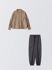 [SET]ボリュームスリーブシアーシャツ+サイドポケットジョガーパンツ - MES VACANCES