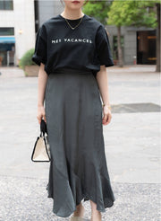 [set]【MES VACANCES×airCloset24SS】<br>Botanical Dye ロゴTシャツ(BLACK)<br>サテンエスカルゴスカート(SLATE GRAY) - MES VACANCES