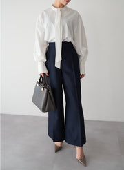 [set]【MES VACANCES×airCloset24SS】<br>コットンキャンディースリーブシャツ(PALE BLUE)<br>グレースクローバーベルトパンツ(BLACK) - LES TROIS GRACES