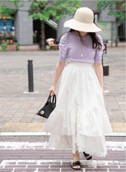 [set]【MES VACANCES×airCloset】<br>ヒヤシンススリーブニット(LILAC)<br>Organic cotton ティアードスカート(WHITE) - MES VACANCES