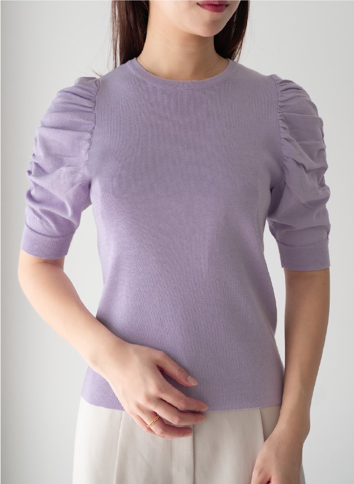 [set]【MES VACANCES×airCloset】<br>ヒヤシンススリーブニット(LILAC)<br>Organic cotton ティアードスカート(WHITE) - LES TROIS GRACES