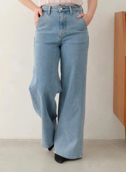 [SET]フラワーペタルブラウス+【MES VACANCES×EDWIN】 CO:RE DENIM ワイドパンツ LightBlue - MES VACANCES