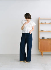 [SET]フラワーペタルブラウス+【MES VACANCES×EDWIN】 CO:RE DENIM ワイドパンツ LightBlue - MES VACANCES