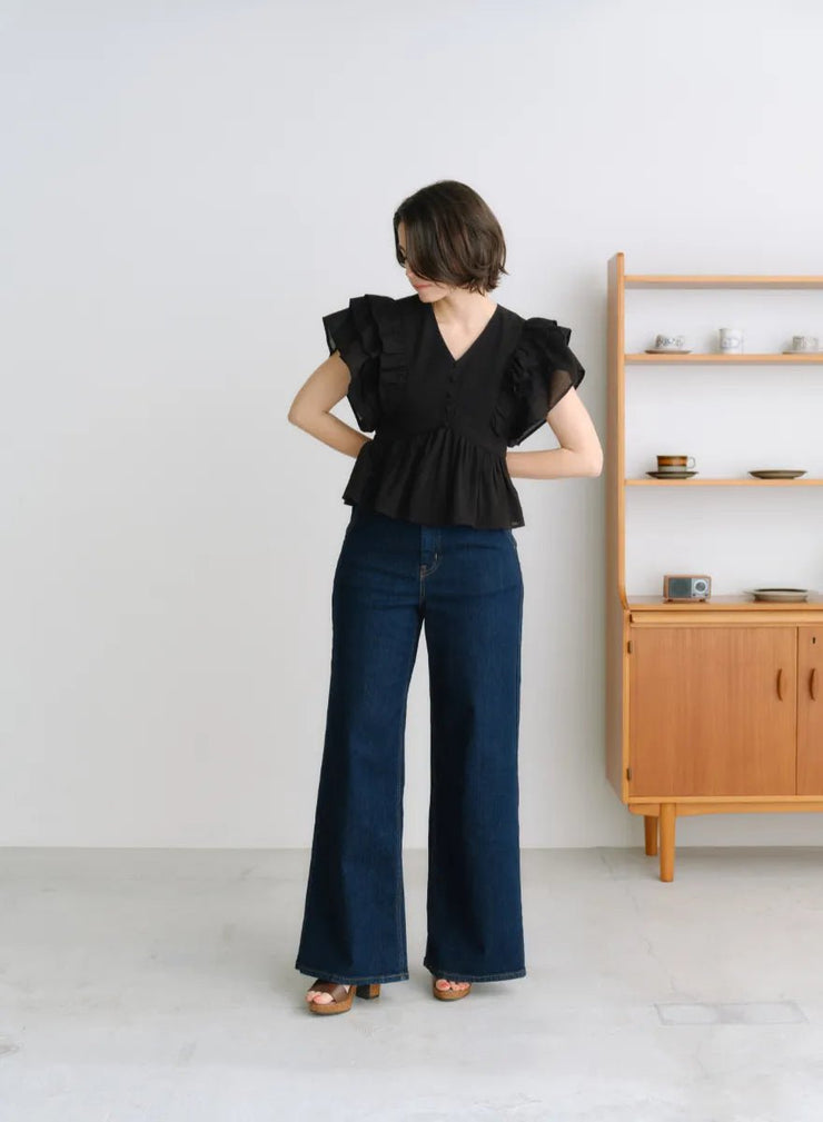 [SET]フラワーペタルブラウス+【MES VACANCES×EDWIN】 CO:RE DENIM ワイドパンツ LightBlue - MES VACANCES