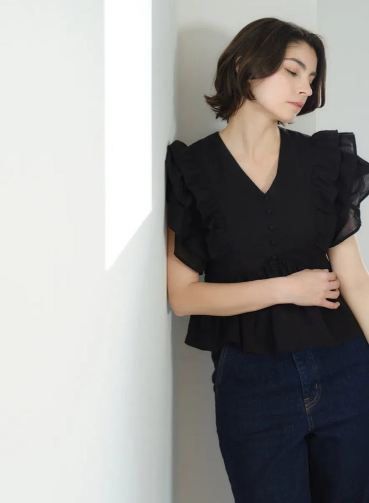 [SET]フラワーペタルブラウス+【MES VACANCES×EDWIN】 CO:RE DENIM ワイドパンツ LightBlue - MES VACANCES