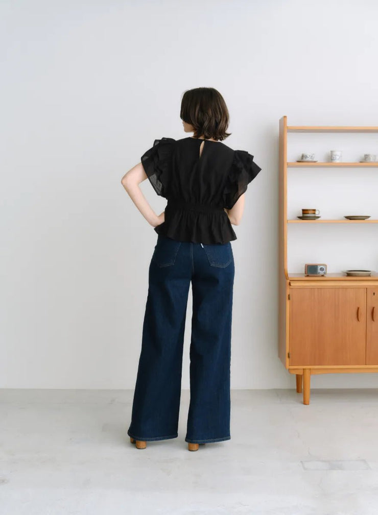 [SET]フラワーペタルブラウス+【MES VACANCES×EDWIN】 CO:RE DENIM ワイドパンツ LightBlue - MES VACANCES