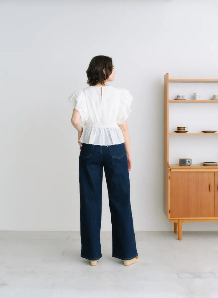 [SET]フラワーペタルブラウス+【MES VACANCES×EDWIN】 CO:RE DENIM ワイドパンツ LightBlue - MES VACANCES