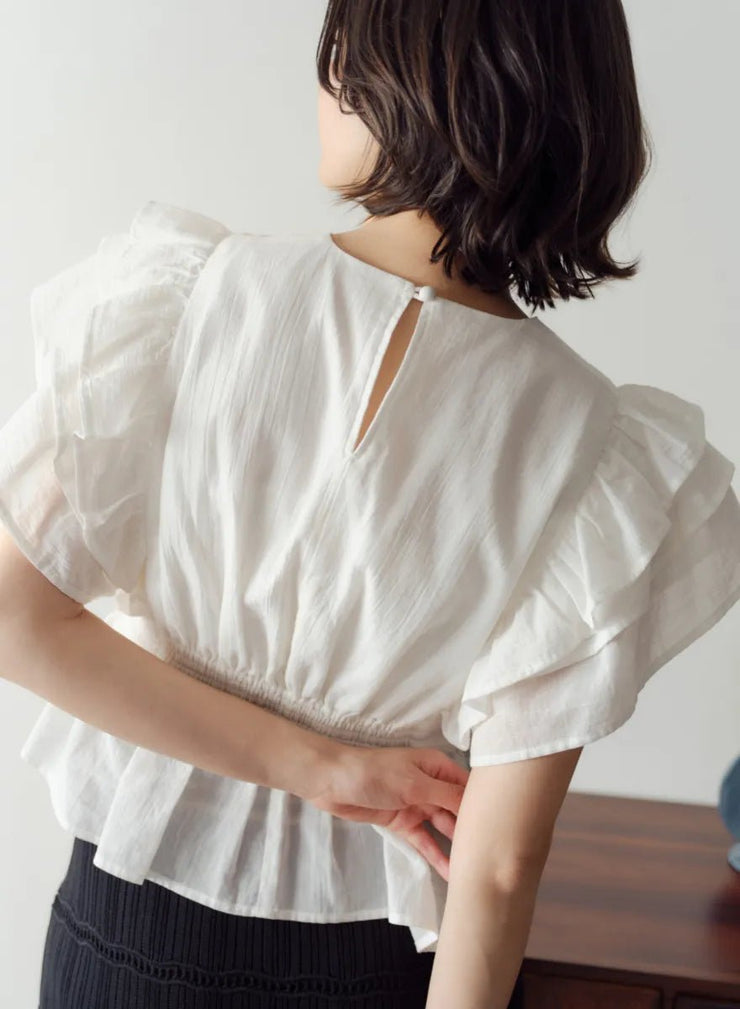 [SET]フラワーペタルブラウス+【MES VACANCES×EDWIN】 CO:RE DENIM ワイドパンツ LightBlue - MES VACANCES
