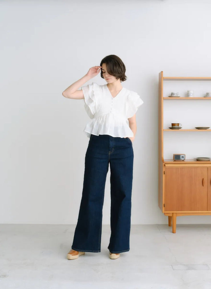 [SET]フラワーペタルブラウス+【MES VACANCES×EDWIN】 CO:RE DENIM ワイドパンツ LightBlue - MES VACANCES