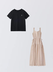 [SET]ロゴ刺繍Tシャツ+ストライプティアードワンピース - MES VACANCES
