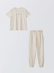 [SET]サマーロゴTシャツ+ツインフェイスエレガントパンツ - MES VACANCES