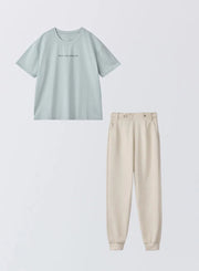 [SET]サマーロゴTシャツ+ツインフェイスエレガントパンツ - MES VACANCES