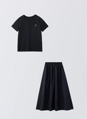 [SET]ロゴ刺繍Tシャツ+タックギャザースカート - MES VACANCES
