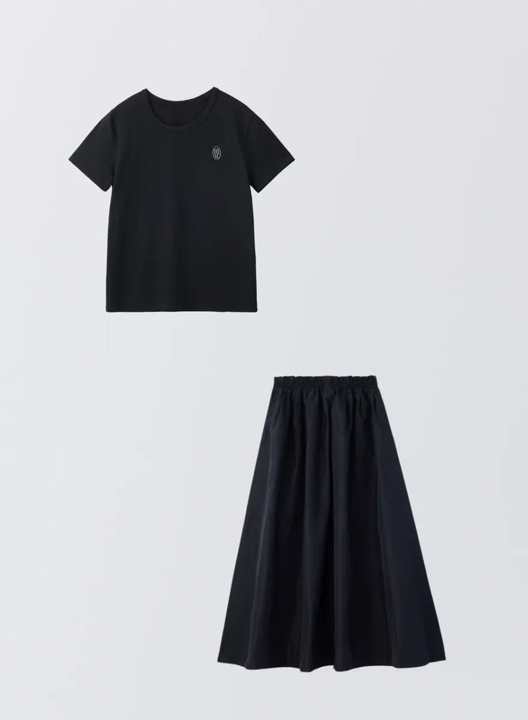 [SET]ロゴ刺繍Tシャツ+タックギャザースカート - MES VACANCES