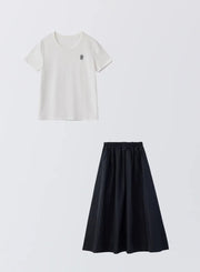 [SET]ロゴ刺繍Tシャツ+タックギャザースカート - MES VACANCES