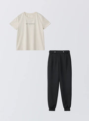 [SET]サマーロゴTシャツ+ツインフェイスエレガントパンツ - MES VACANCES