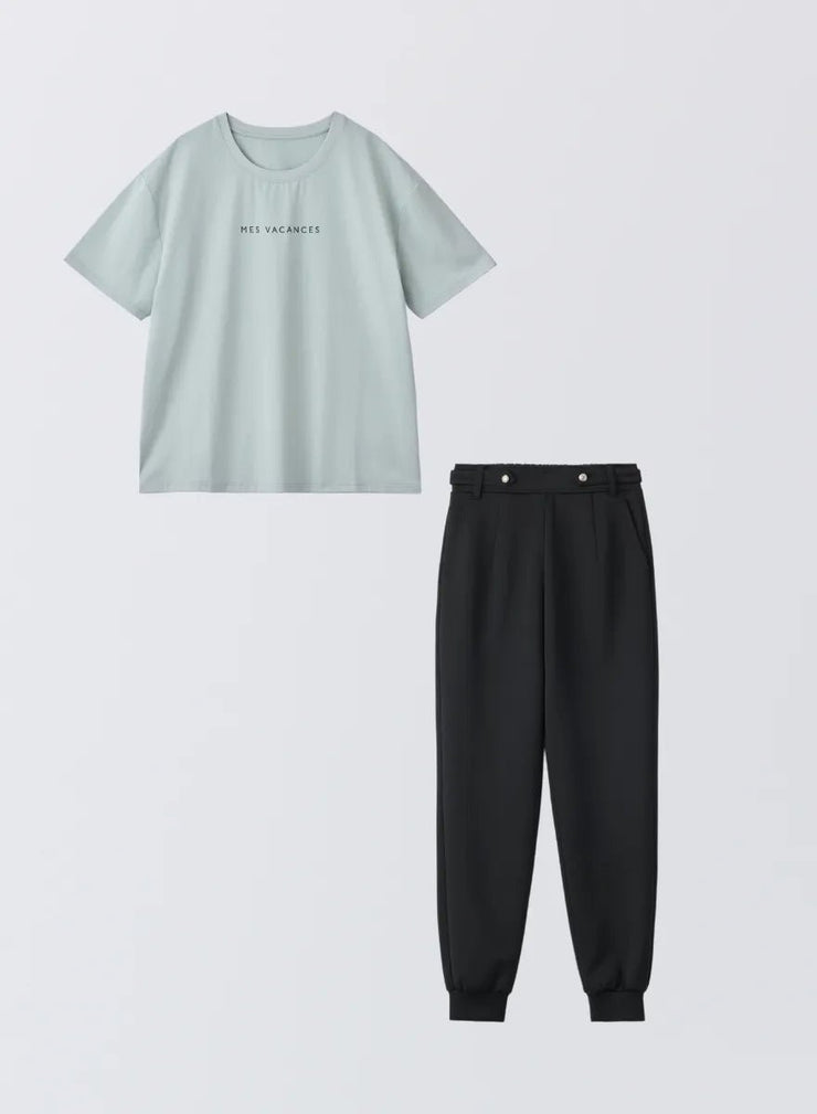 [SET]サマーロゴTシャツ+ツインフェイスエレガントパンツ - MES VACANCES