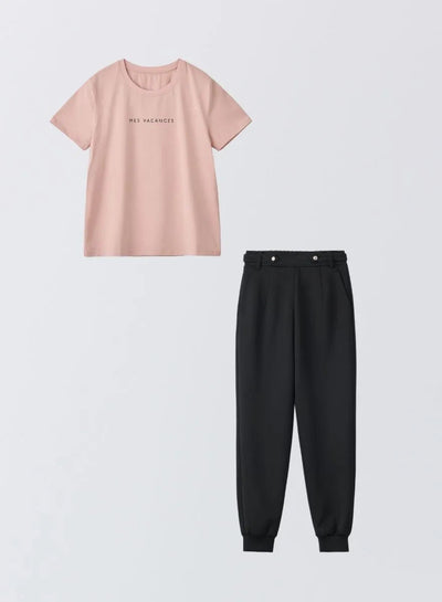 [SET]サマーロゴTシャツ+ツインフェイスエレガントパンツ - MES VACANCES