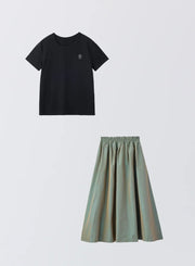 [SET]ロゴ刺繍Tシャツ+タックギャザースカート - MES VACANCES