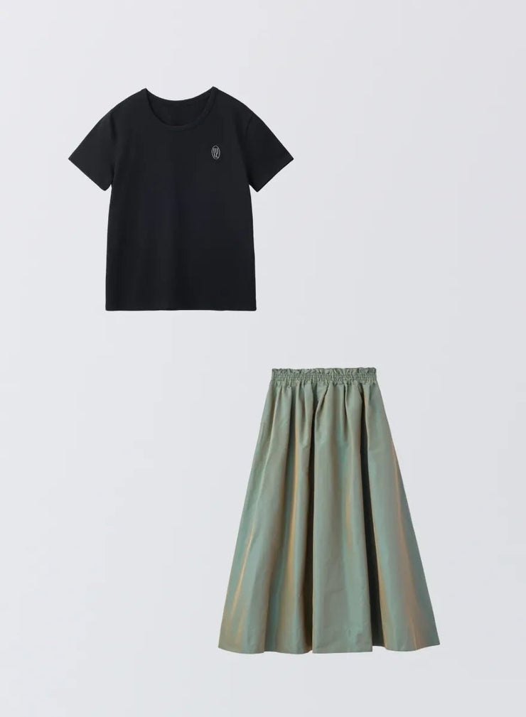 [SET]ロゴ刺繍Tシャツ+タックギャザースカート - MES VACANCES