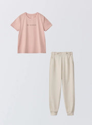 [SET]サマーロゴTシャツ+ツインフェイスエレガントパンツ - MES VACANCES