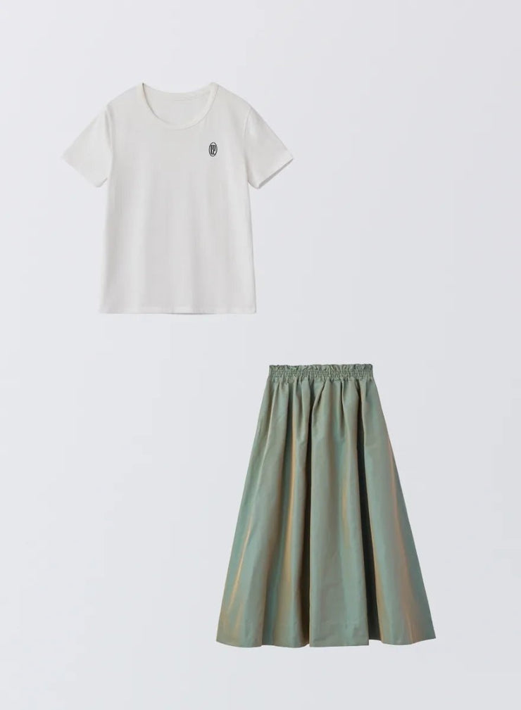 [SET]ロゴ刺繍Tシャツ+タックギャザースカート - MES VACANCES