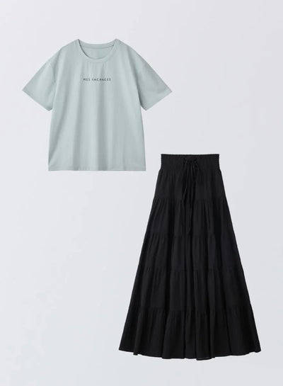 [SET]サマーロゴTシャツ+フラワーペタルスカート - MES VACANCES