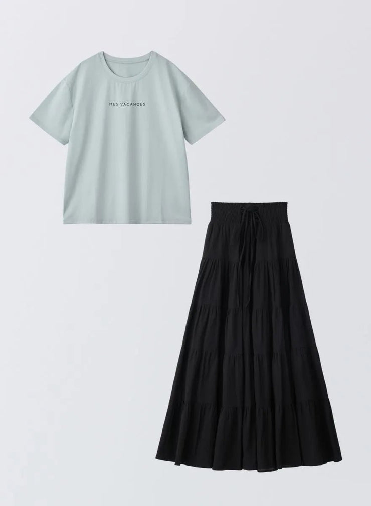 [SET]サマーロゴTシャツ+フラワーペタルスカート - MES VACANCES