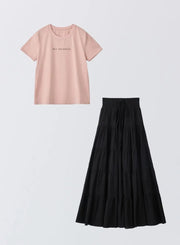 [SET]サマーロゴTシャツ+フラワーペタルスカート - MES VACANCES