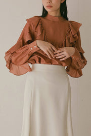 スタンドカラーフリルブラウス - LES TROIS GRACES