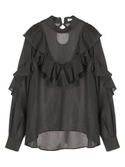 スタンドカラーフリルブラウス - LES TROIS GRACES