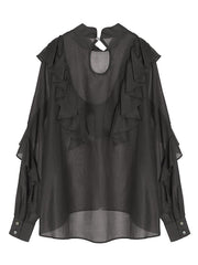 スタンドカラーフリルブラウス - LES TROIS GRACES