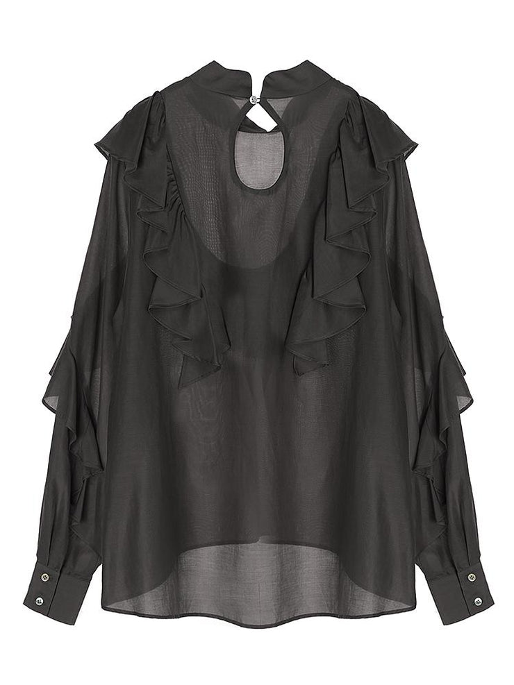 スタンドカラーフリルブラウス - LES TROIS GRACES