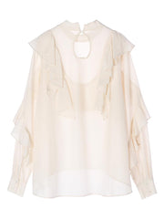 スタンドカラーフリルブラウス - LES TROIS GRACES