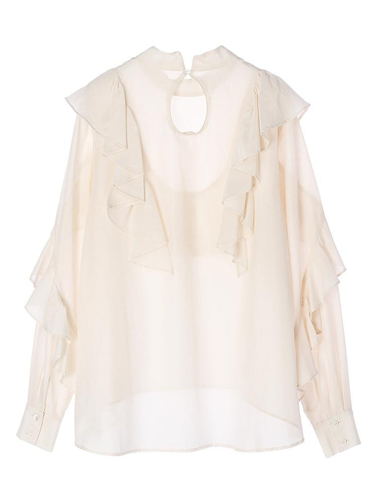 スタンドカラーフリルブラウス - LES TROIS GRACES