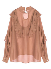 スタンドカラーフリルブラウス - LES TROIS GRACES