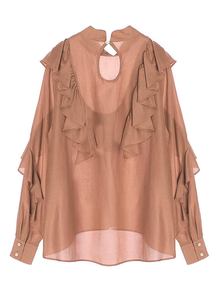 スタンドカラーフリルブラウス - LES TROIS GRACES