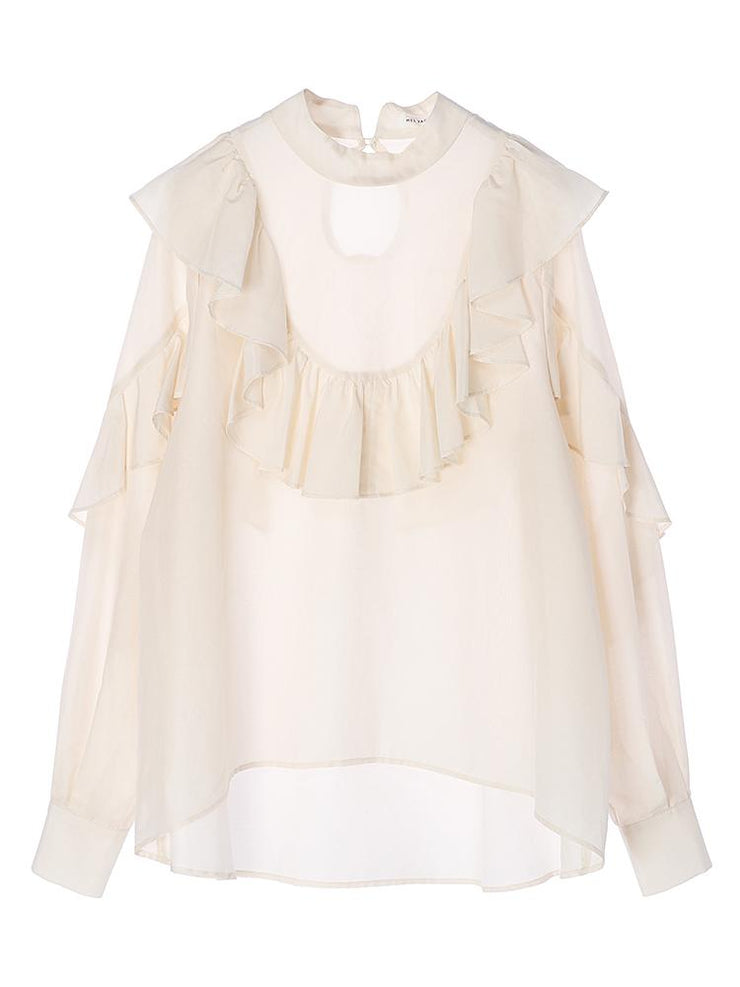 スタンドカラーフリルブラウス - LES TROIS GRACES