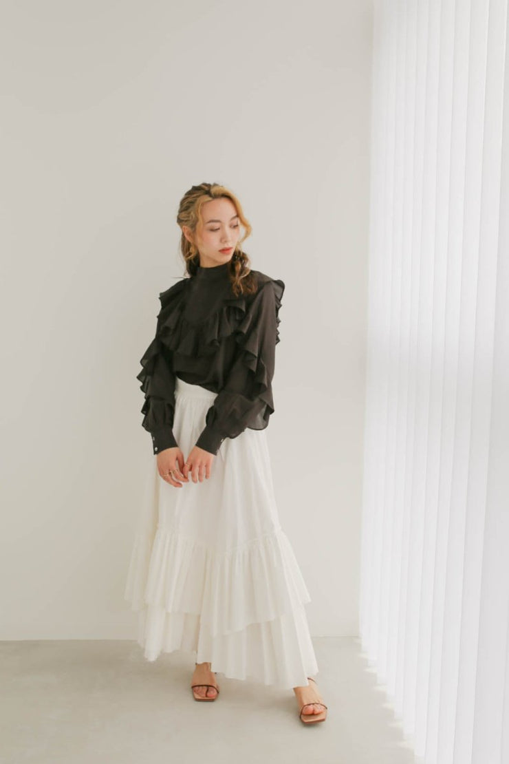 スタンドカラーフリルブラウス - LES TROIS GRACES