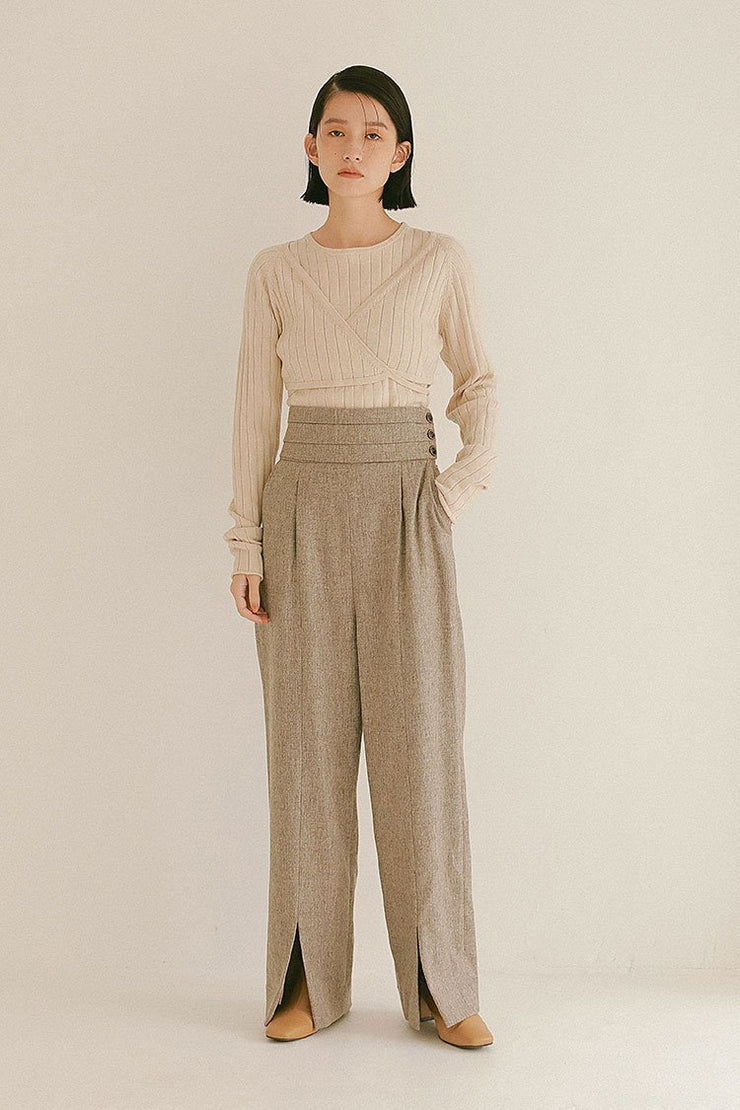 Recycle wool カマ―ベルトパンツ - LES TROIS GRACES